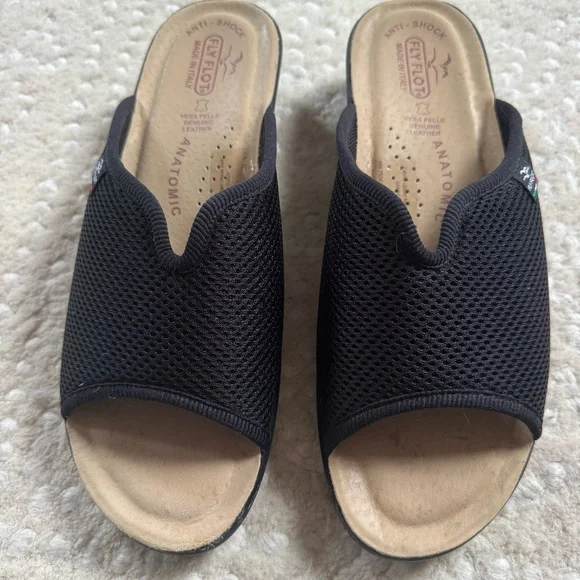 Fly Flot Italian Comfort Slide Sandals Black Mesh Size 41 NEOT - Picture 4 of 16